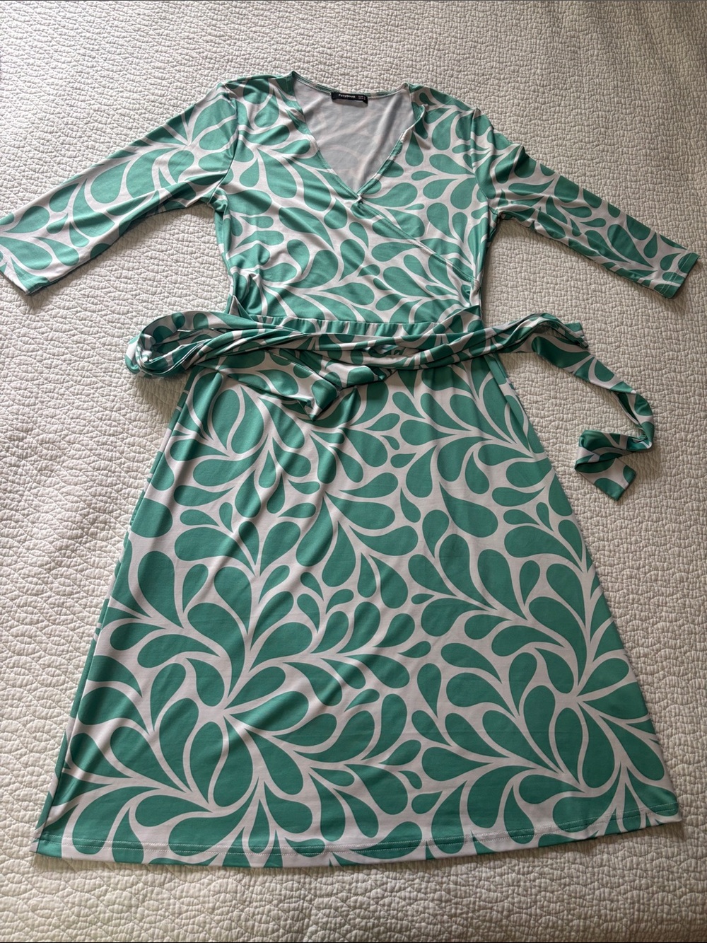 PattyBoutik Teal and White Swirl Print Top